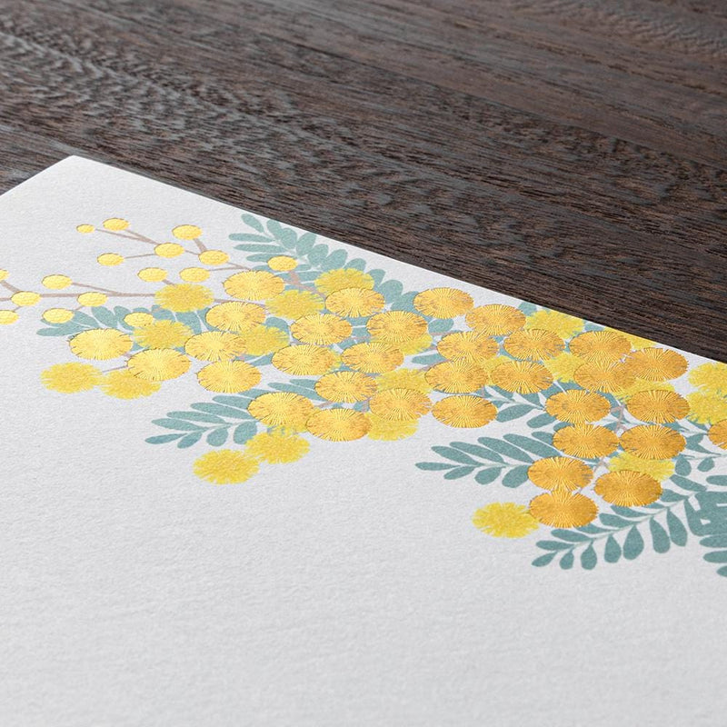 Japanese Iyo washi letter pad and envelops -mimosa- / silk screen printing