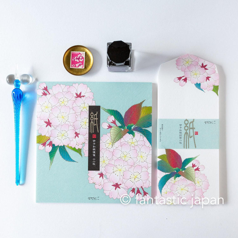 Japanese Iyo washi letter pad and envelops -cherry blossoms- / silk screen printing