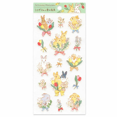 Schinako Moriyama washi sticker -Rabbits and spring bouquets-