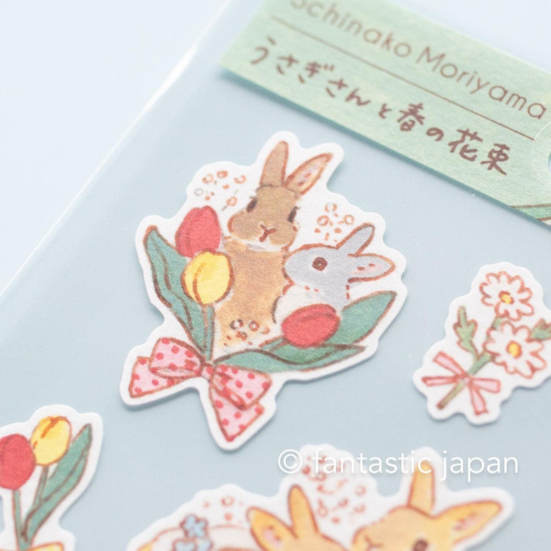 Schinako Moriyama washi sticker -Rabbits and spring bouquets-