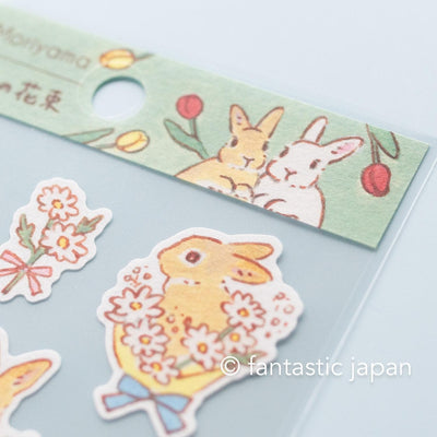 Schinako Moriyama washi sticker -Rabbits and spring bouquets-