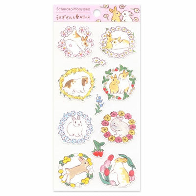 Schinako Moriyama washi sticker -Rabbits and spring wreath-