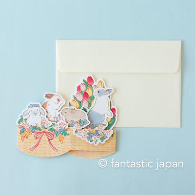 Schinako Moriyama box greeting card -rabbits in the flower basket-