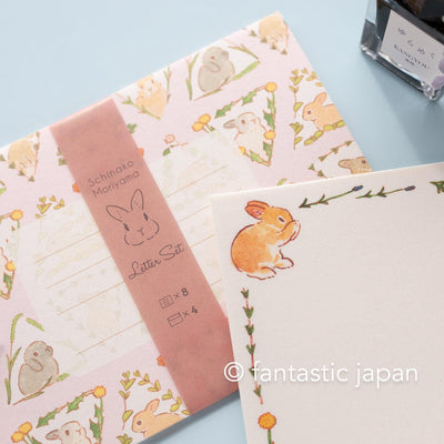 Schinako moriyama letter set -rabbits and flowers-