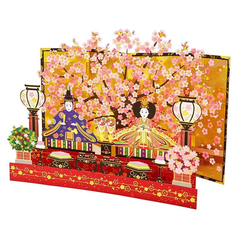 Pop-up Greeting card -Hina dolls with full of blooms-