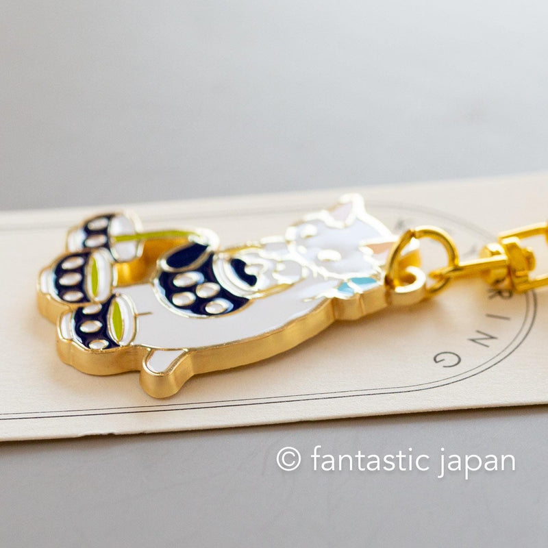 Pottering cat metal Key chain -Japanese tea-