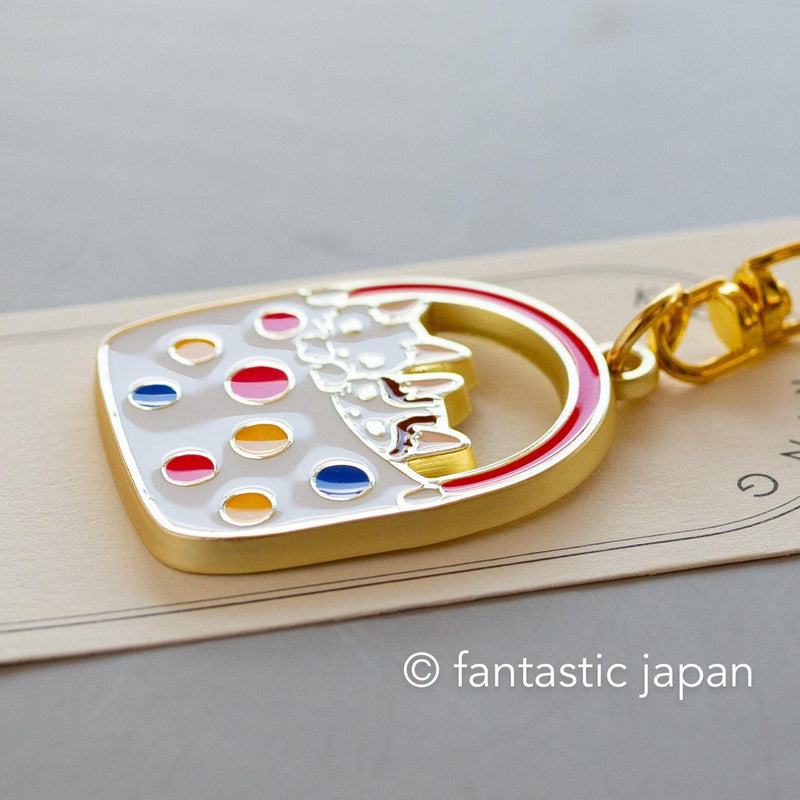 Pottering cat metal Key chain -polka dot bag-