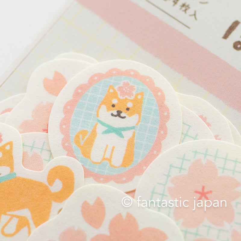 Washi flake stickers -shiba dog and cherry blossoms- / Furukawa paper