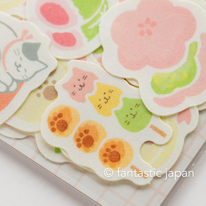 Washi flake stickers -cat and Japanese tea time- / Furukawa paper