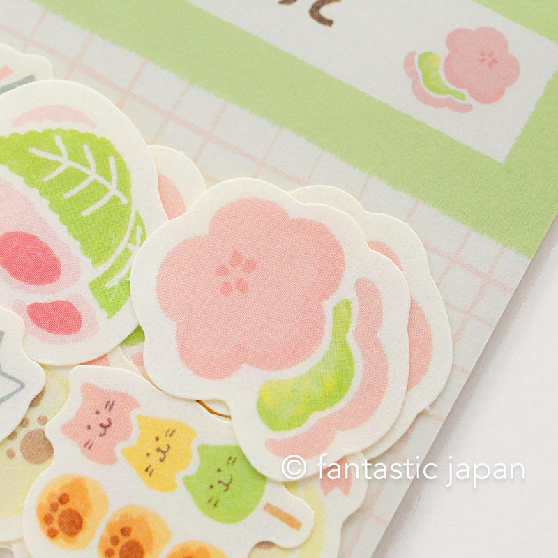 Washi flake stickers -cat and Japanese tea time- / Furukawa paper