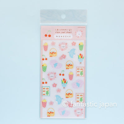 Clear sticker-cat with cherry blossoms- / Furukawa paper