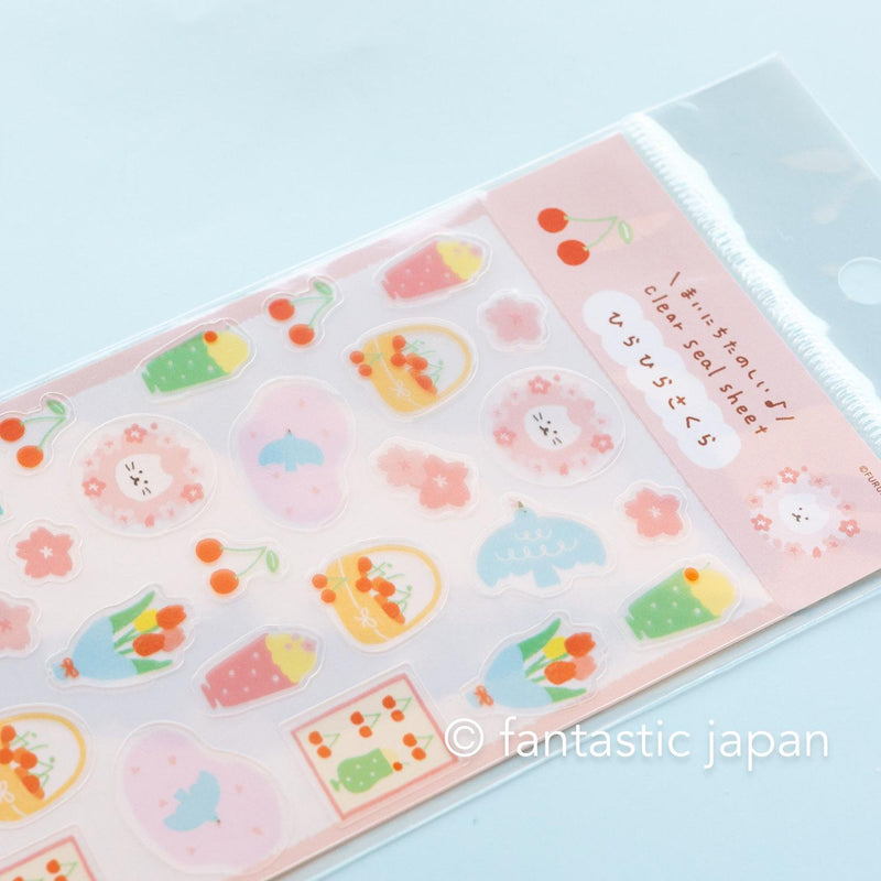 Clear sticker-cat with cherry blossoms- / Furukawa paper