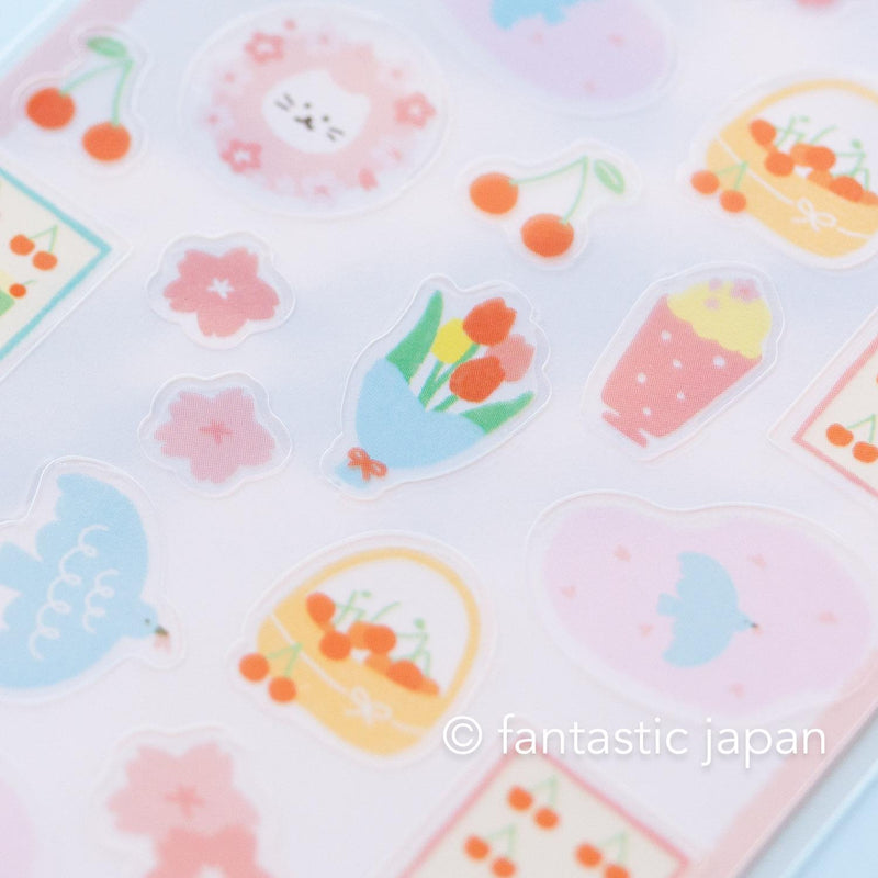 Clear sticker-cat with cherry blossoms- / Furukawa paper