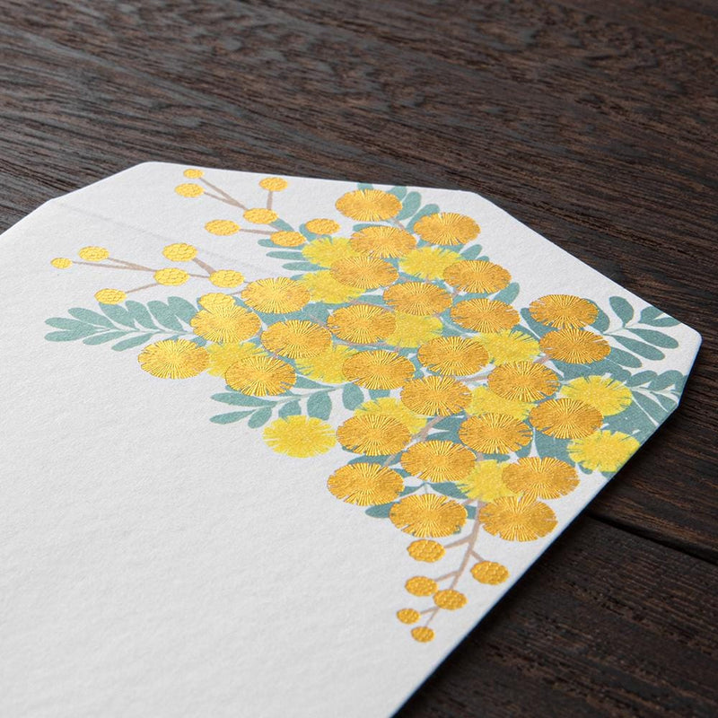 Japanese Iyo washi letter pad and envelops -mimosa- / silk screen printing