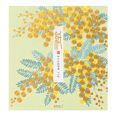 Japanese Iyo washi letter pad and envelops -mimosa- / silk screen printing