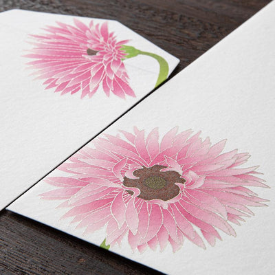 Japanese Iyo washi letter pad and envelops -Gerbera- / silk screen printing