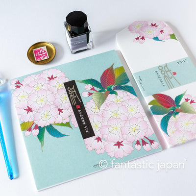 Japanese Iyo washi letter pad and envelops -cherry blossoms- / silk screen printing