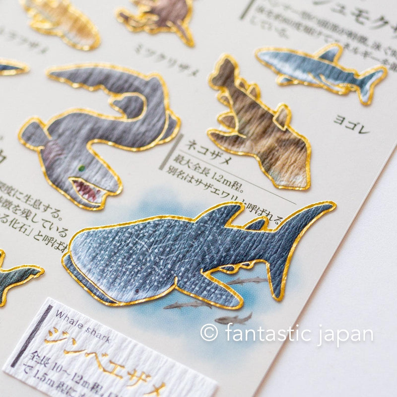 Gold foil visual collection sticker -shark-