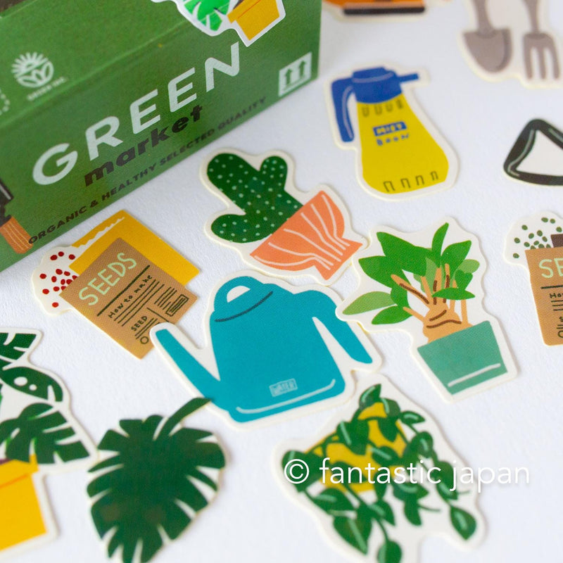 Die-cut hologram flake stickers in a tiny delivery box -green-