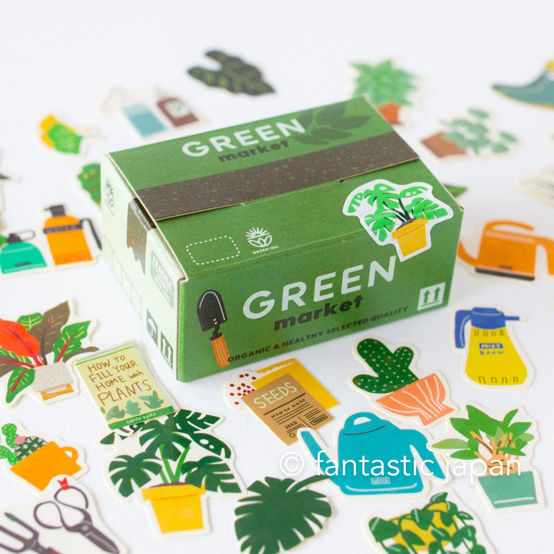 Die-cut hologram flake stickers in a tiny delivery box -green-