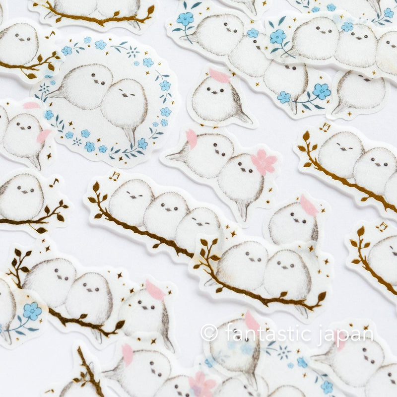 PAPIER PLATZ gold foil washi flake stickers -long-tailed tit-