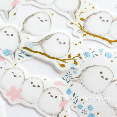 PAPIER PLATZ gold foil washi flake stickers -long-tailed tit-