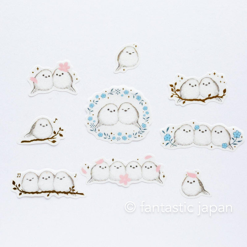 PAPIER PLATZ gold foil washi flake stickers -long-tailed tit-
