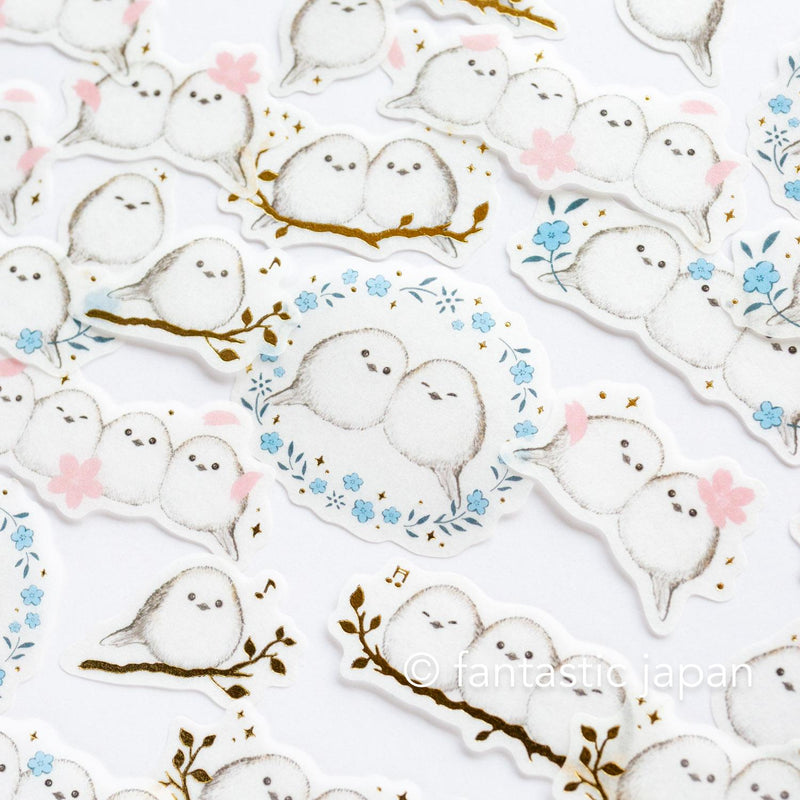 PAPIER PLATZ gold foil washi flake stickers -long-tailed tit-