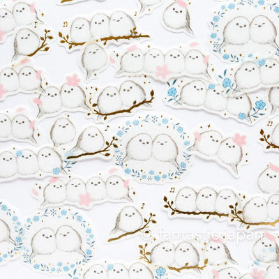PAPIER PLATZ gold foil washi flake stickers -long-tailed tit-