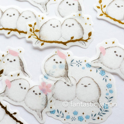 PAPIER PLATZ gold foil washi flake stickers -long-tailed tit-