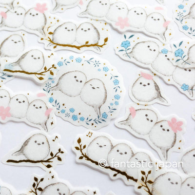 PAPIER PLATZ gold foil washi flake stickers -long-tailed tit-