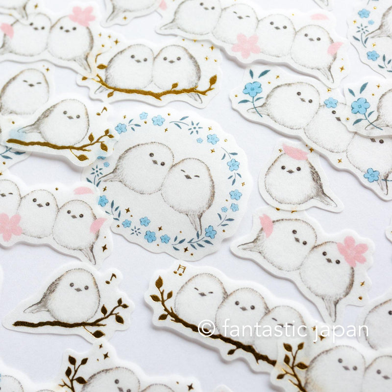 PAPIER PLATZ gold foil washi flake stickers -long-tailed tit-