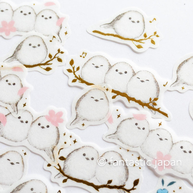 PAPIER PLATZ gold foil washi flake stickers -long-tailed tit-