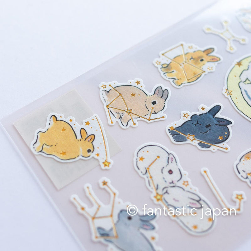 Schinako Moriyama washi sticker -Rabbits and starry sky-