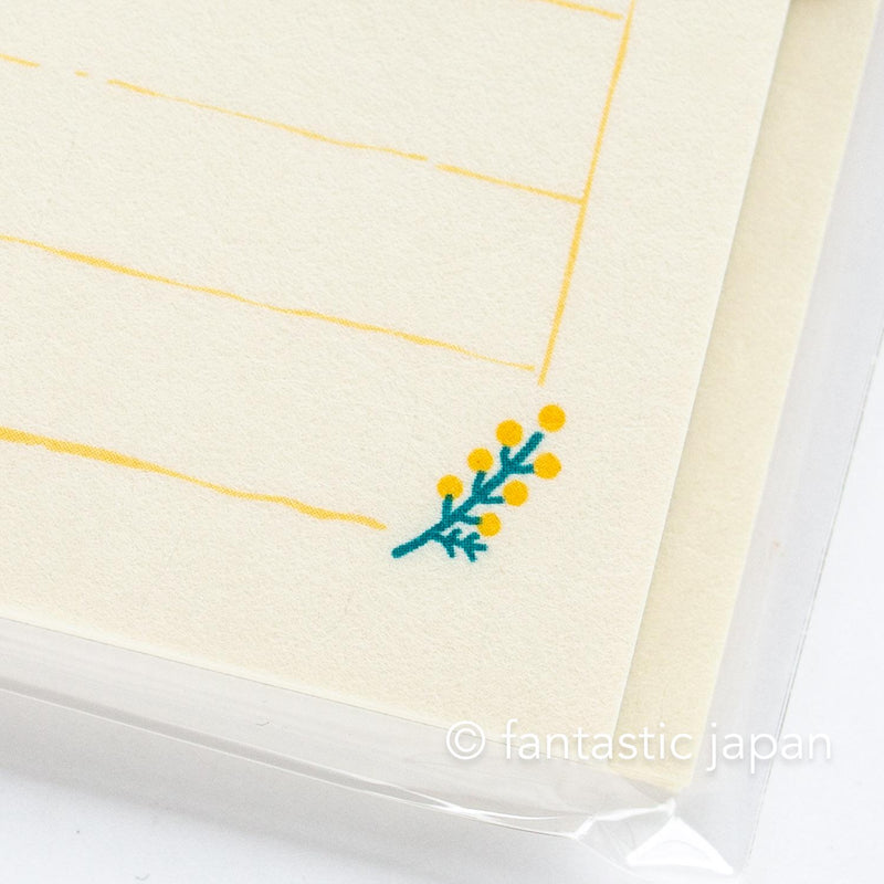 Japanese washi mini writing letter set -rabbit in a mimosa wreath- / Soebumi-sen