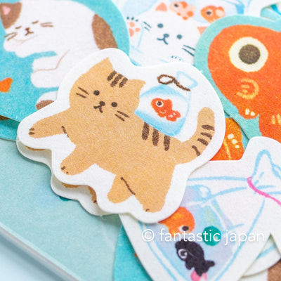 Washi flake stickers -cat and goldfish- / Furukawa paper