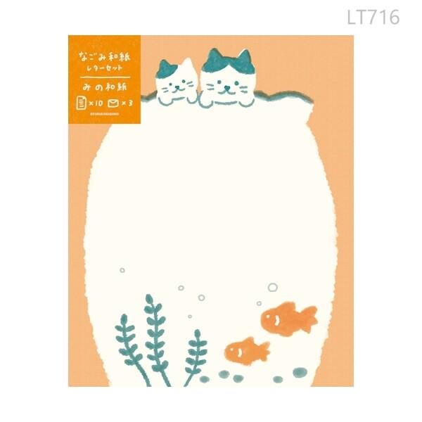 Japanese washi letter writing set -cats and goldfish- / FURUKAWA SHIKO/