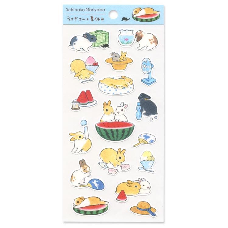Schinako Moriyama washi sticker -Rabbits and summer vacation-