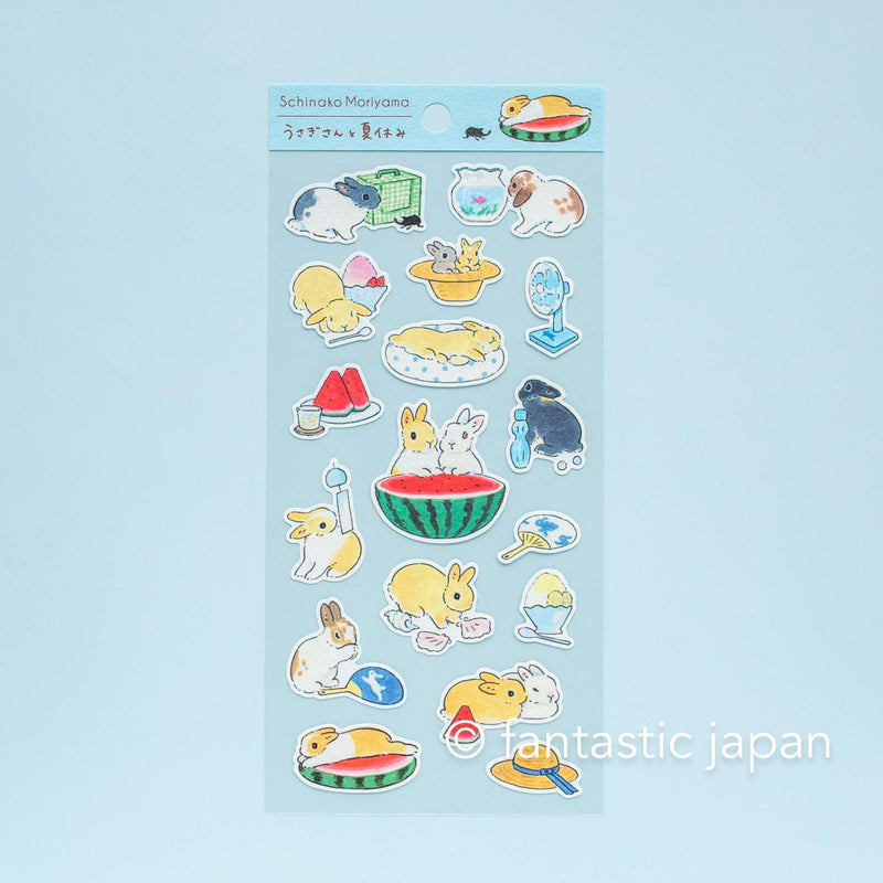 Schinako Moriyama washi sticker -Rabbits and summer vacation-