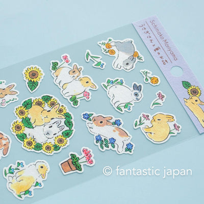Schinako Moriyama washi sticker -Rabbits and summer flowers-