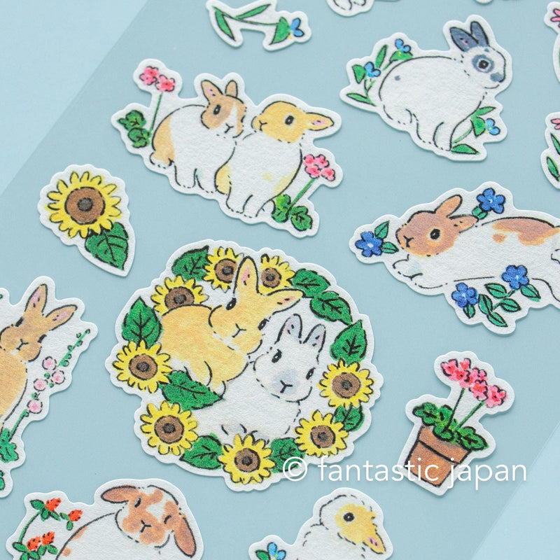 Schinako Moriyama washi sticker -Rabbits and summer flowers-