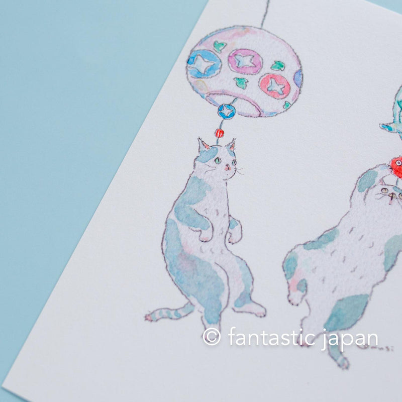 tocorocomugi post card -cat wind chime-