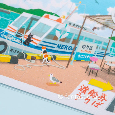 tabi-neko post card -ferry port-