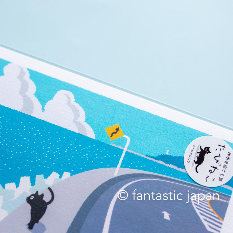 tabi-neko post card -Road along the sea-