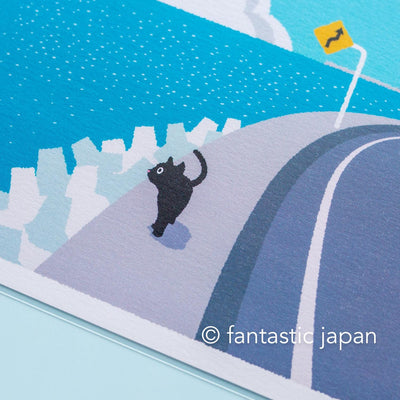tabi-neko post card -Road along the sea-