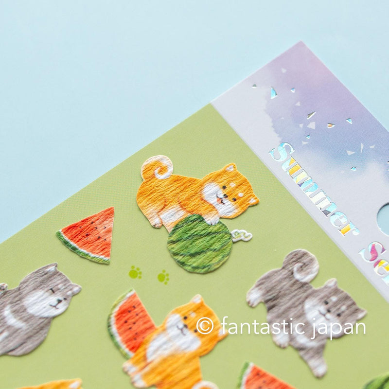 MIND WAVE summer washi sticker -shiba dog and watermelon-
