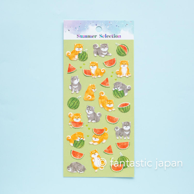 MIND WAVE summer washi sticker -shiba dog and watermelon-