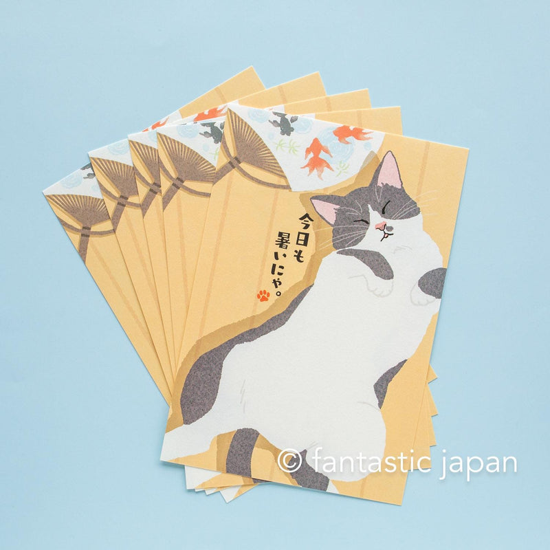 summer post card -cat nap on hot summer- / 5 sheets