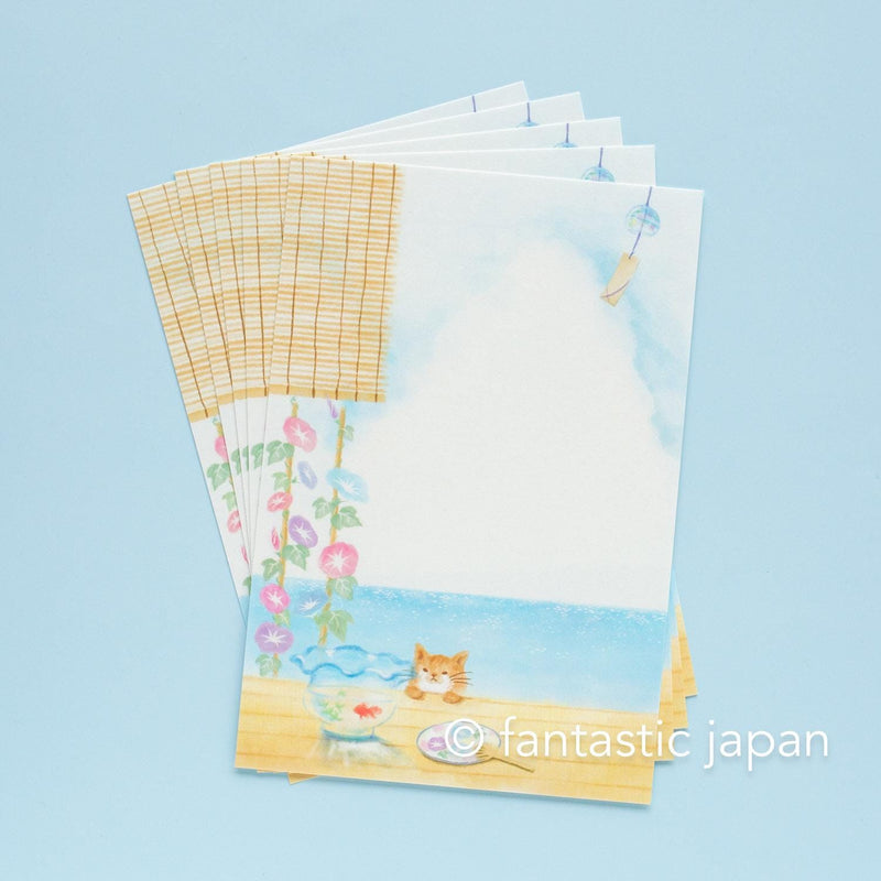 summer post card -cat on summer seaside porch- / 5 sheets