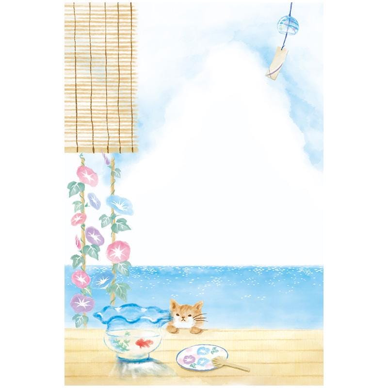 summer post card -cat on summer seaside porch- / 5 sheets